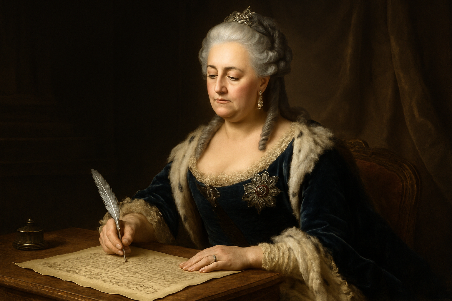 Екатерина II подписывает указ (нейросеть)