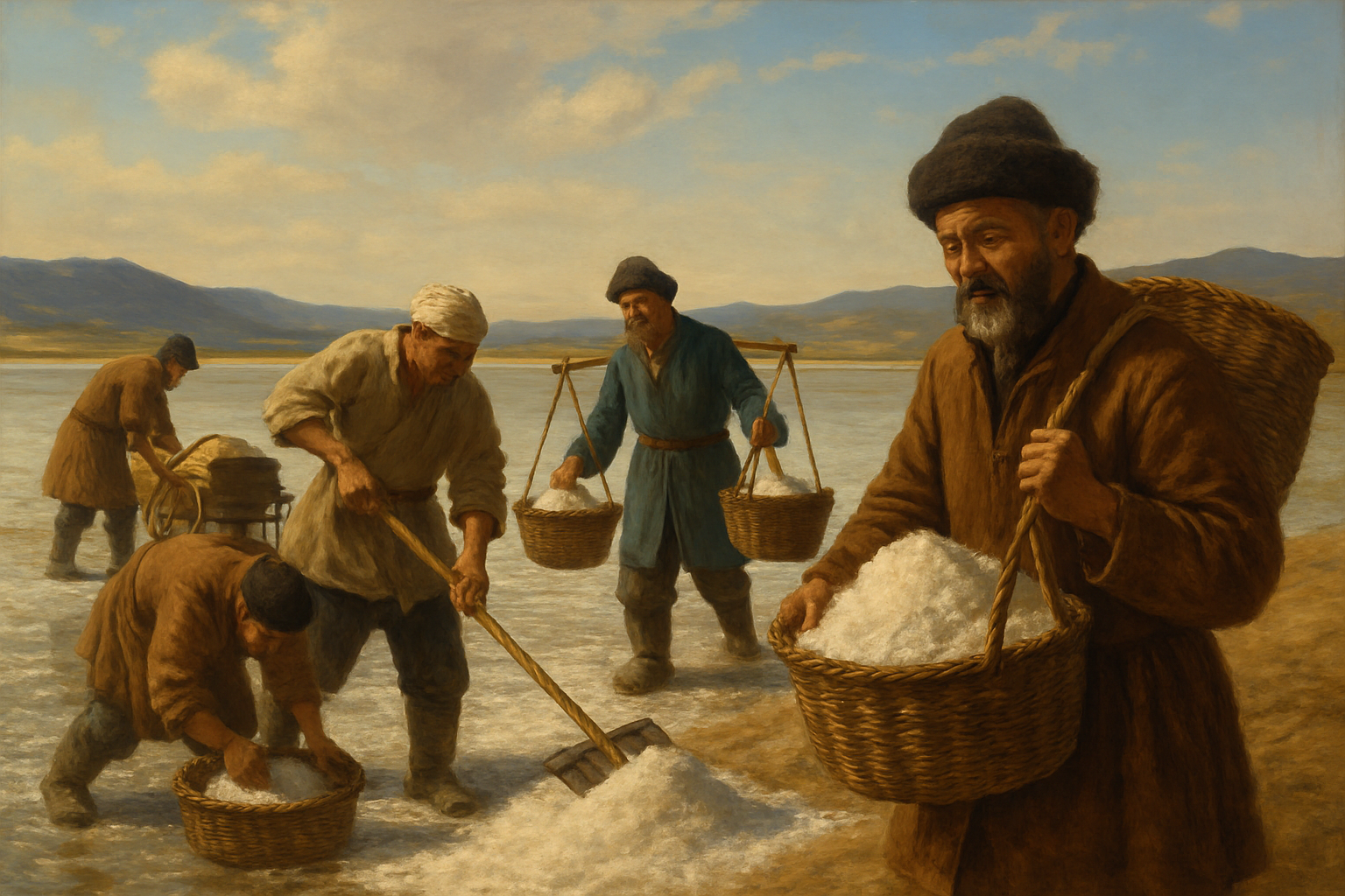 Добыча соли, ручной труд (нейросеть)